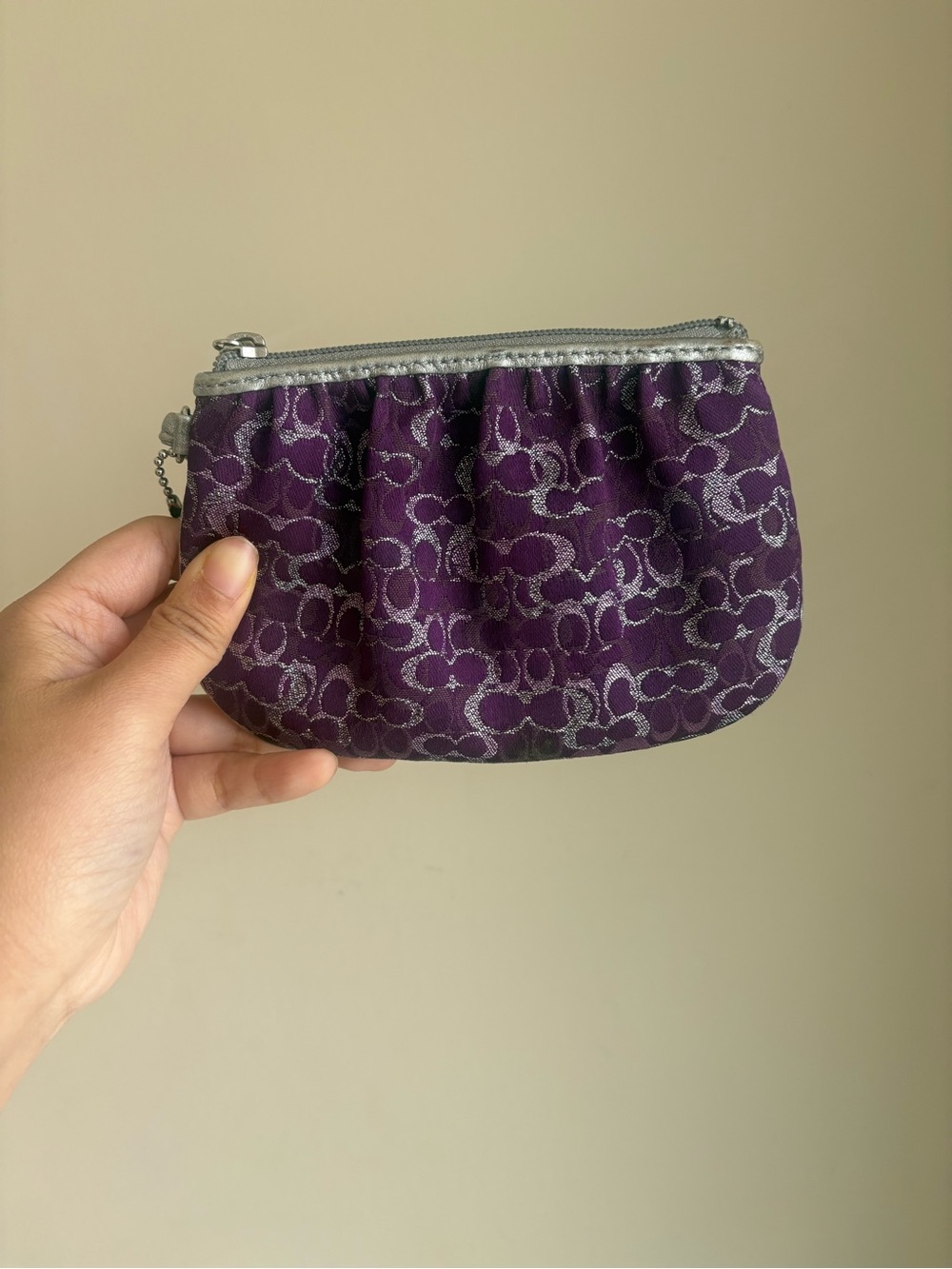 Coach Purple and Silver Signature Wristlet Coin Pouch